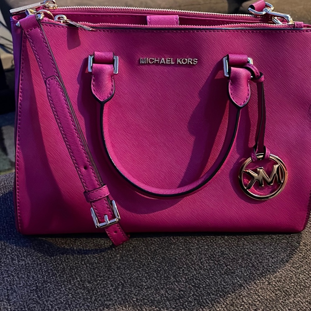 Michael Kors Raspberry Sutton Medium Saffiano Leather Satchel